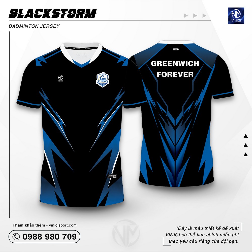 Áo Cầu Lông Thiết Kế VINICI Blackstorm đen xanh bích