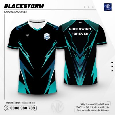 Áo cầu lông Blackstorm đen xanh ngọc tại Vinici Sport
