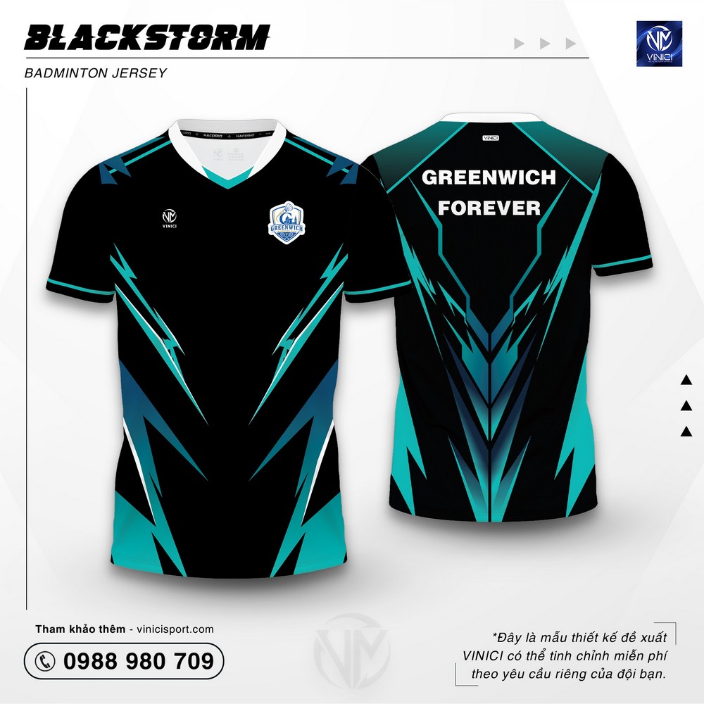 Áo cầu lông Blackstorm đen xanh ngọc tại Vinici Sport