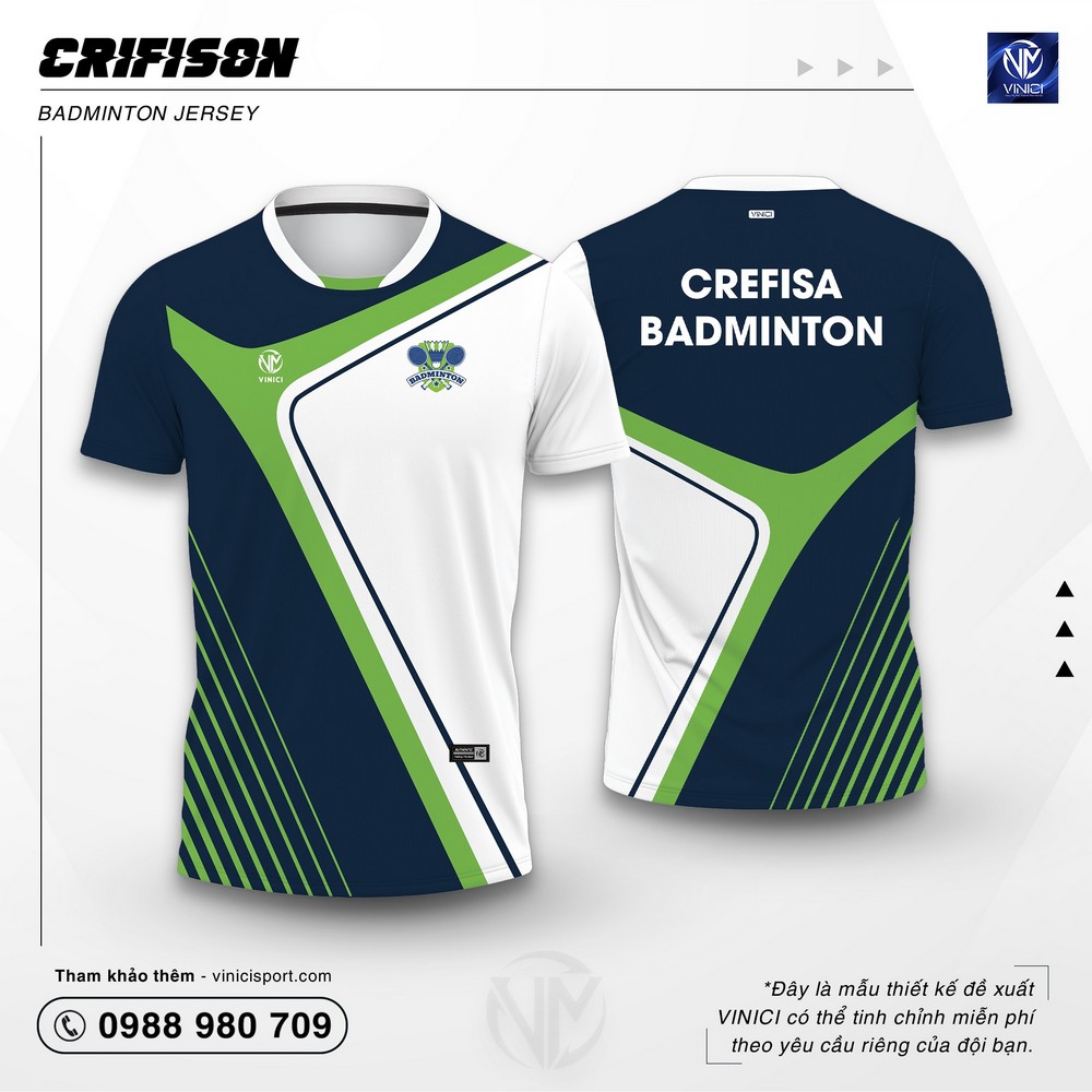 Áo cầu lông thiết kế vinici crifison xanh navy xanh lá
