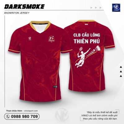 Áo Cầu Lông Thiết Kế VINICI Darksmoke đỏ đô vân khói