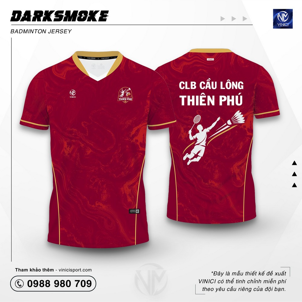 Áo Cầu Lông Thiết Kế VINICI Darksmoke đỏ đô vân khói