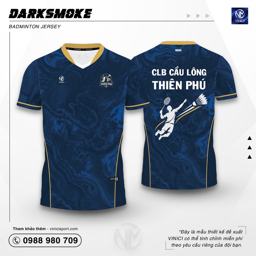 Áo Cầu Lông Thiết Kế VINICI Darksmoke tím than viền vàng cao cấp