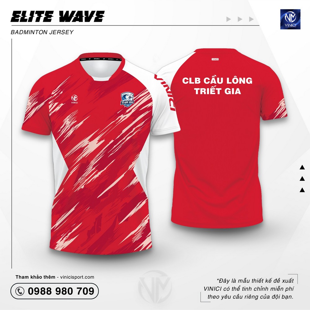Áo Cầu Lông Thiết Kế VINICI Elite Wave họa tiết sóng màu đỏ