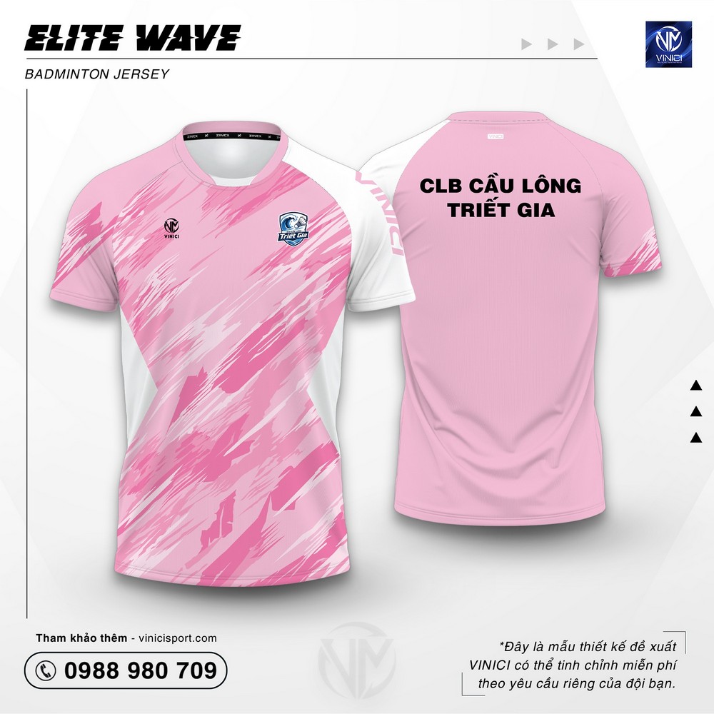 Áo cầu lông thiết kế vinici elite wave màu hồng