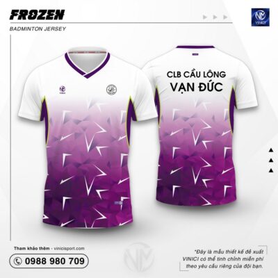 Áo cầu lông thiết kế vinici frozen trắng tím cá tính