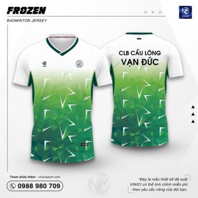 Áo Cầu Lông Thiết Kế VINICI Frozen trắng xanh lá tươi mát