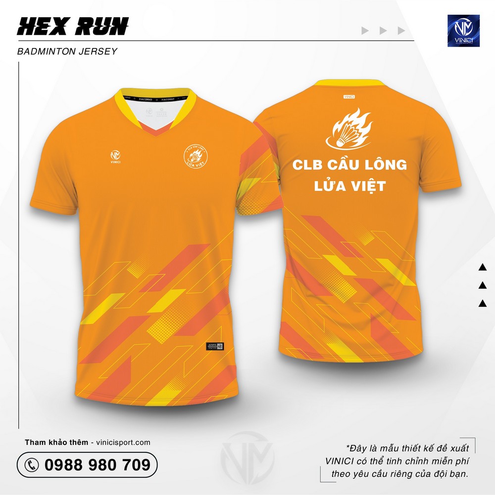 Áo cầu lông thiết kế Vinici Hex Run cam vàng nổi bật