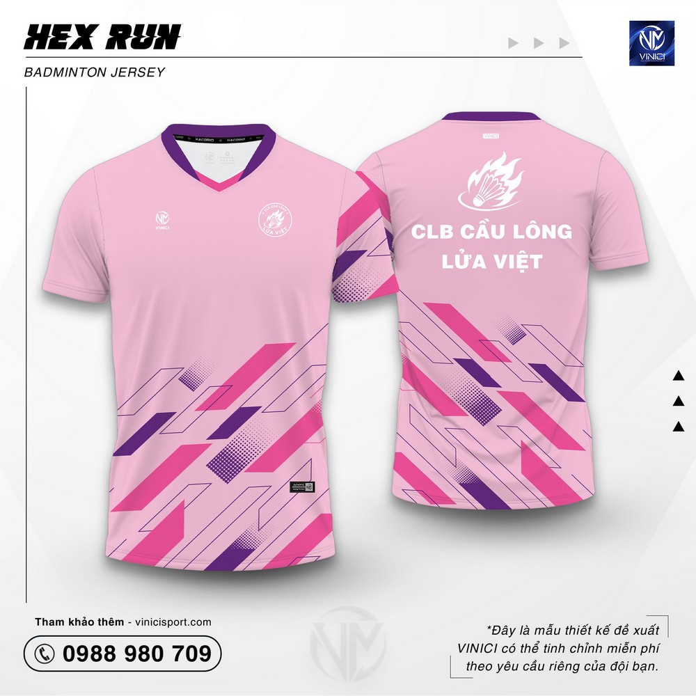 Áo cầu lông thiết kế Vinici Hex Run hồng pastel trẻ trung