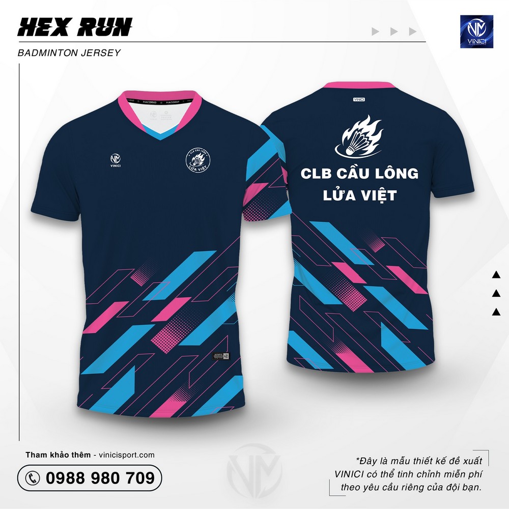 Áo cầu lông thiết kế Vinici Hex Run tím than phối xanh cá tính