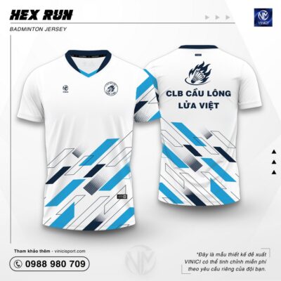 Áo cầu lông thiết kế Vinici Hex Run trắng xanh thanh lịch