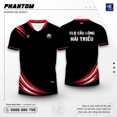 Áo Cầu Lông Thiết Kế VINICI Phantom đen đỏ tối giản