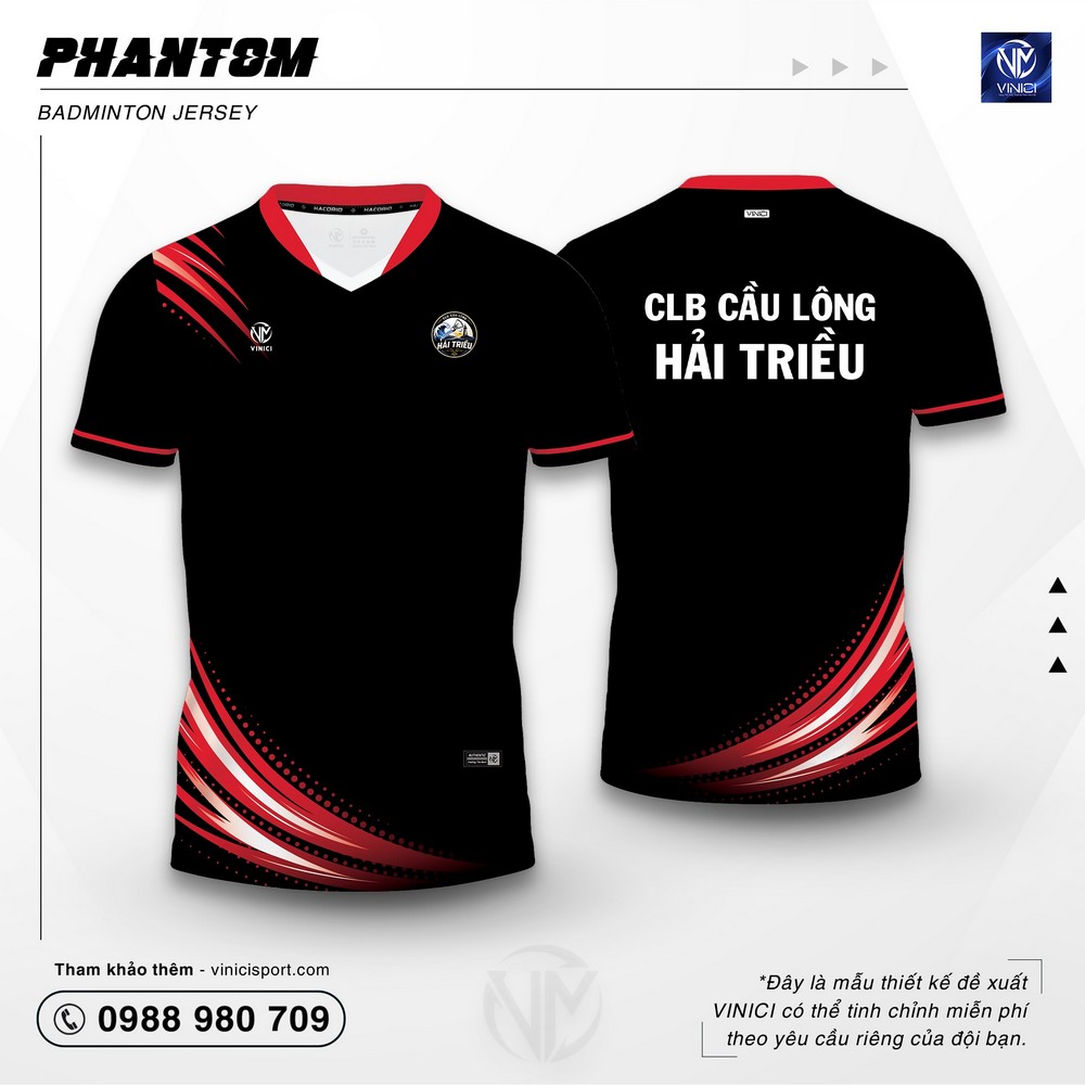Áo Cầu Lông Thiết Kế VINICI Phantom đen đỏ tối giản