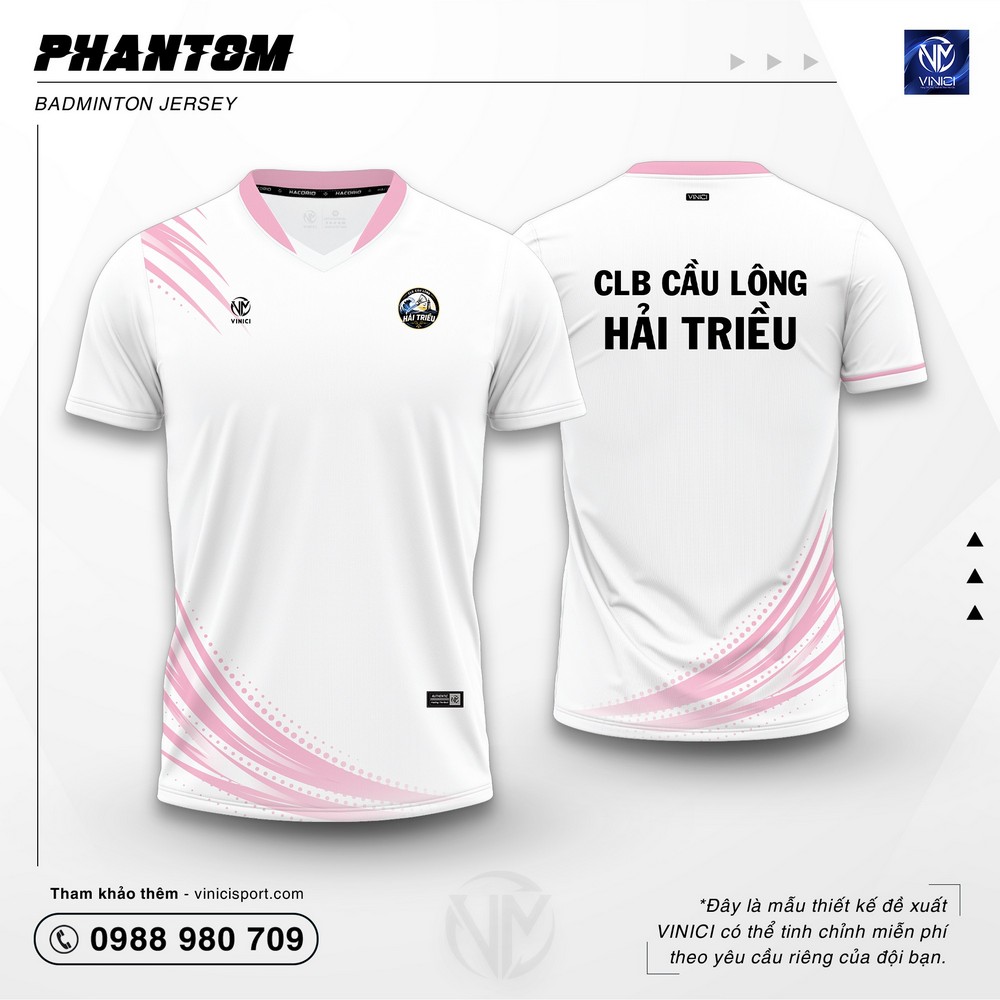 Áo cầu lông thiết kế vinici phantom trắng hồng