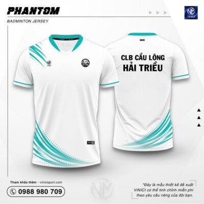 Áo cầu lông Phantom trắng xanh ngọc tại Vinici Sport