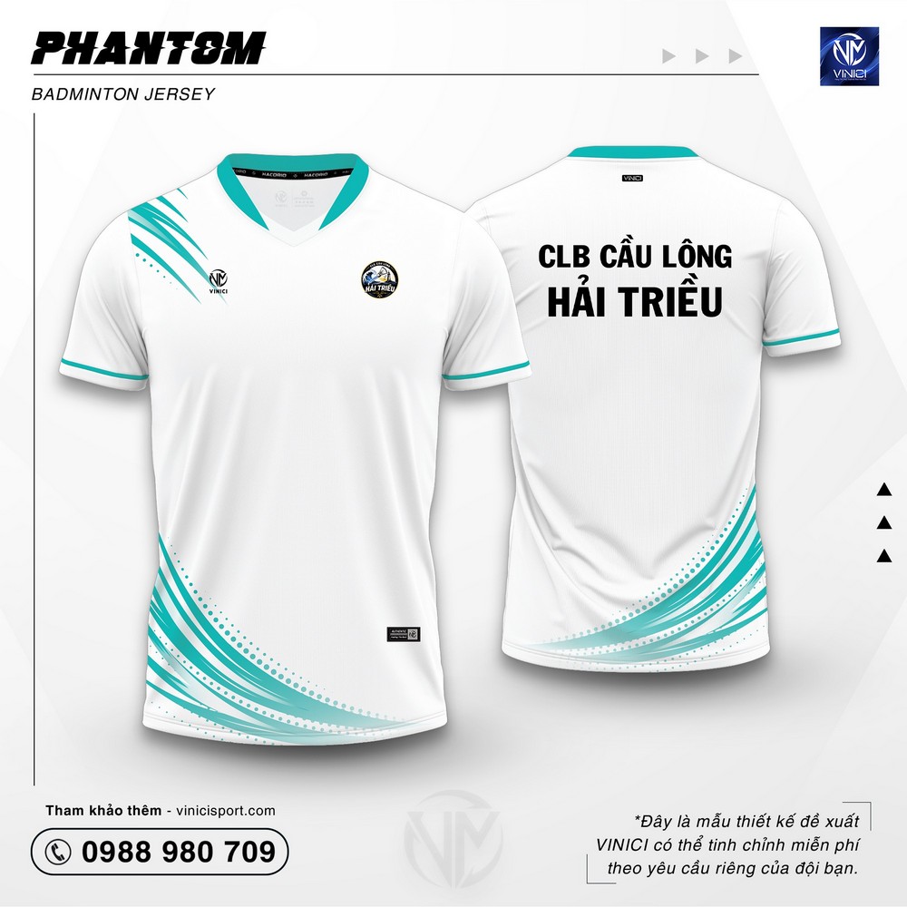 Áo cầu lông Phantom trắng xanh ngọc tại Vinici Sport
