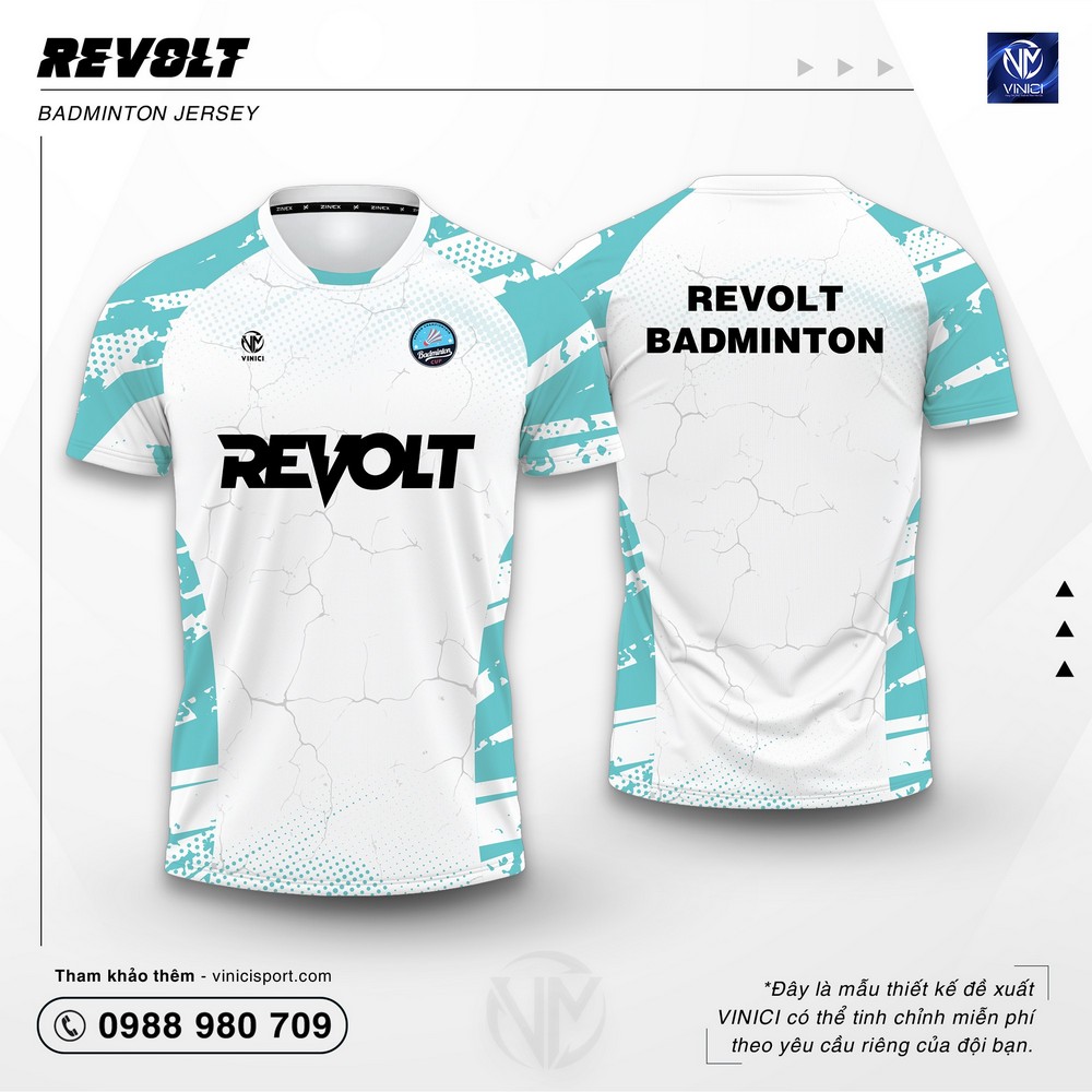 Áo cầu lông Revolt trắng xanh ngọc tại Vinici Sport