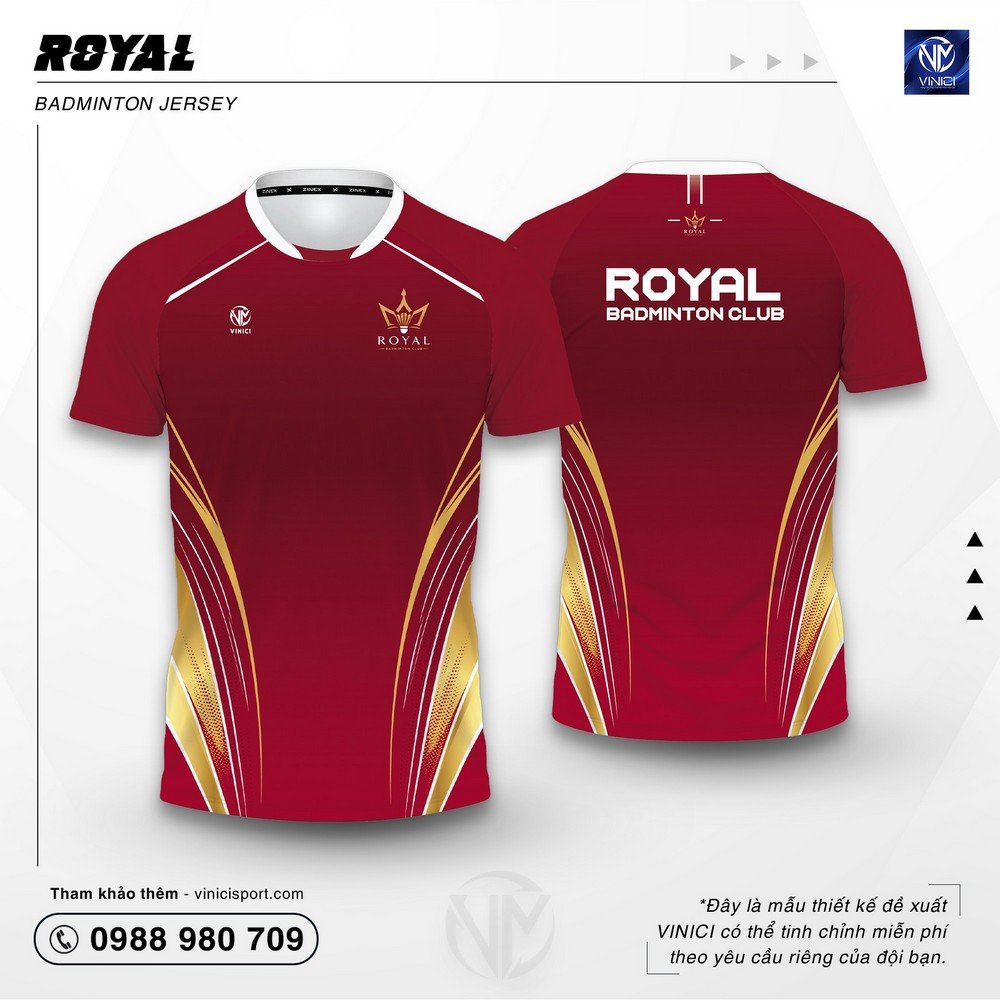 Mẫu áo cầu lông Royal đỏ đô phong cách CLB cao cấp