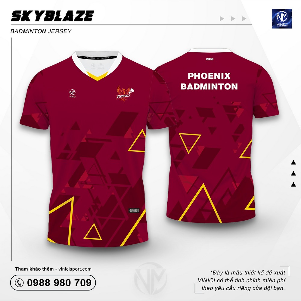 Áo Cầu Lông Thiết Kế VINICI Skyblaze đỏ đô phong cách