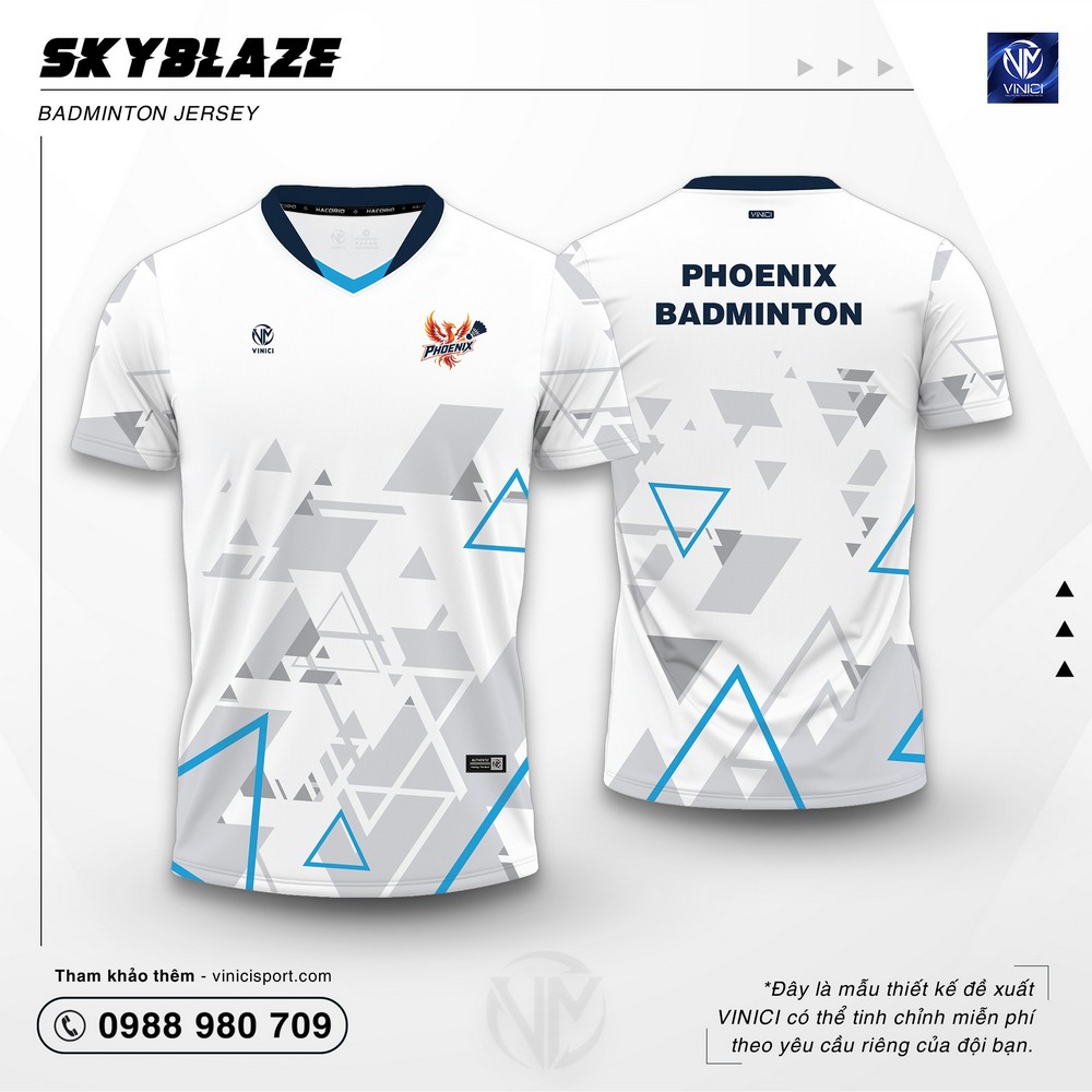 Áo cầu lông thiết kế vinici skyblaze màu trắng hiện đại