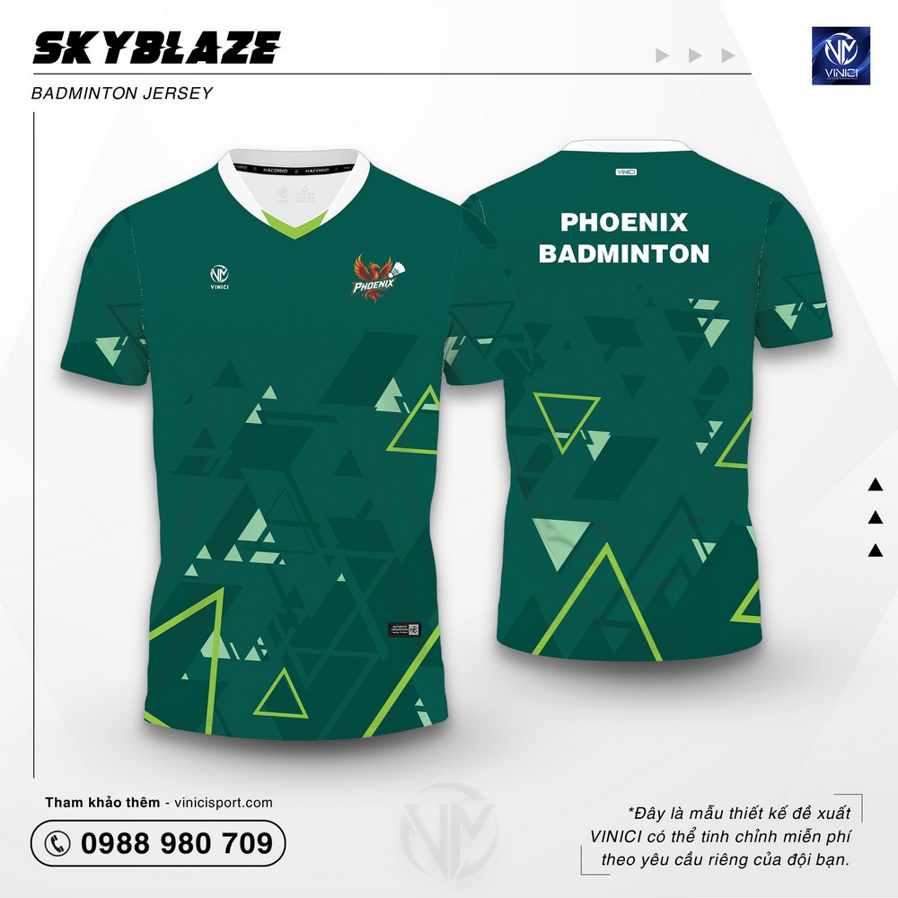 Áo cầu lông thiết kế VINICI Skyblaze xanh ve chai