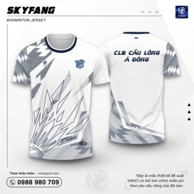Áo Cầu Lông Thiết Kế VINICI Skyfang trắng xám thanh lịch