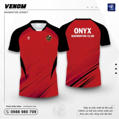 Áo Cầu Lông Thiết Kế VINICI Venom đỏ đen dáng thể thao