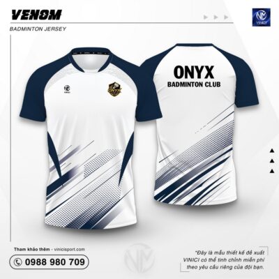Áo Cầu Lông Thiết Kế VINICI Venom trắng navy