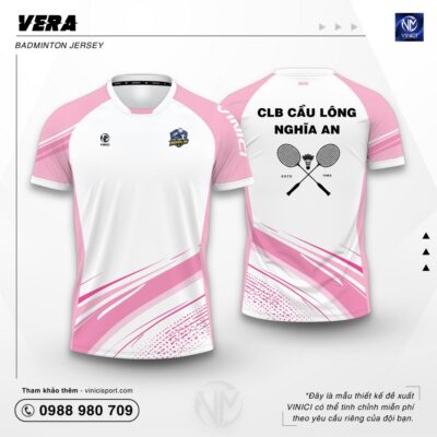 Áo cầu lông thiết kế vinici vera hồng trắng