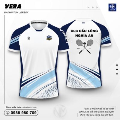 Áo Cầu Lông Thiết Kế VINICI Vera trắng navy xanh nhạt