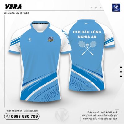 Áo cầu lông Vera xanh da trời trắng tại Vinici Sport