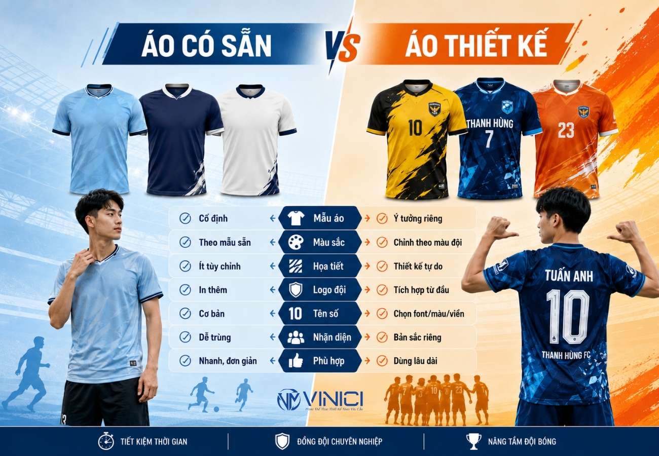 Áo bóng đá thiết kế khác gì áo có sẵn?