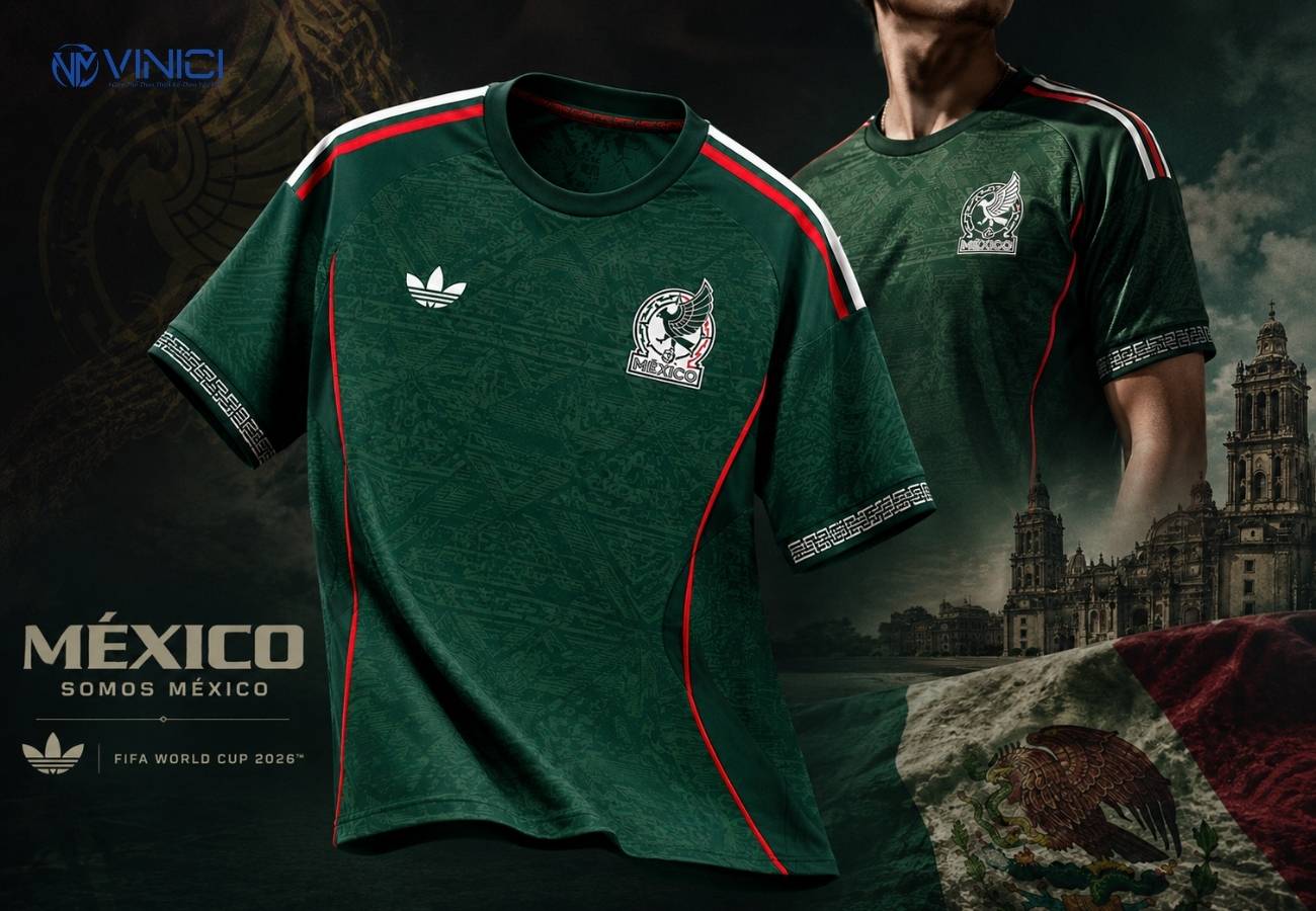 Áo sân nhà Mexico World Cup 2026 – họa tiết Aztec giàu bản sắc
