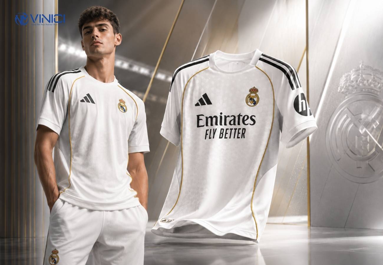 Áo sân nhà Real Madrid 2025_26 – vẻ đẹp tối giản