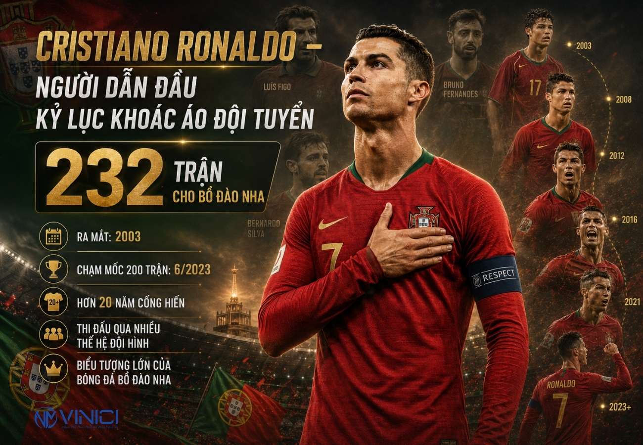 Cristiano Ronaldo – người dẫn đầu kỷ lục khoác áo đội tuyển