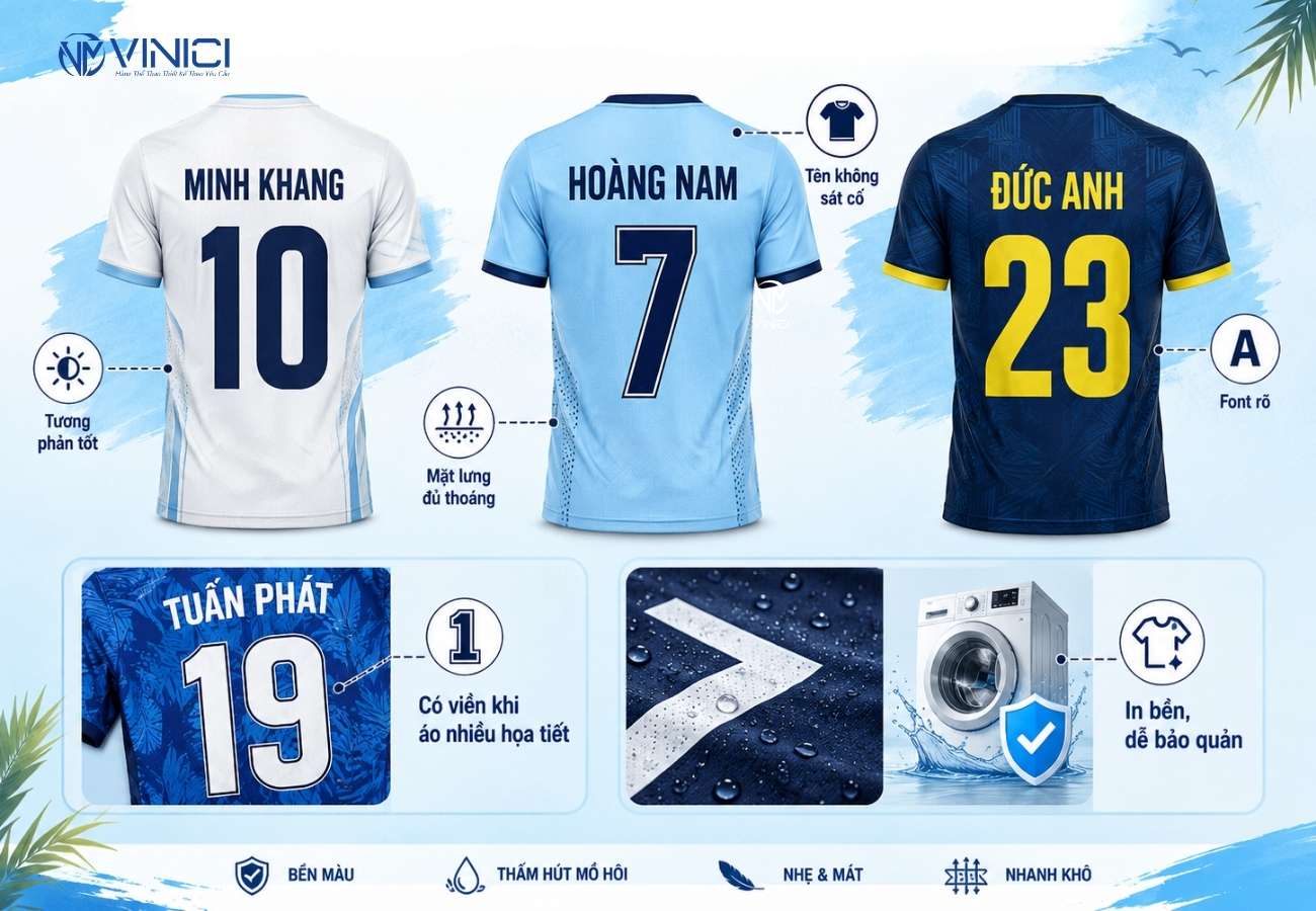 Đặt áo bóng đá mùa hè nên in tên số như thế nào