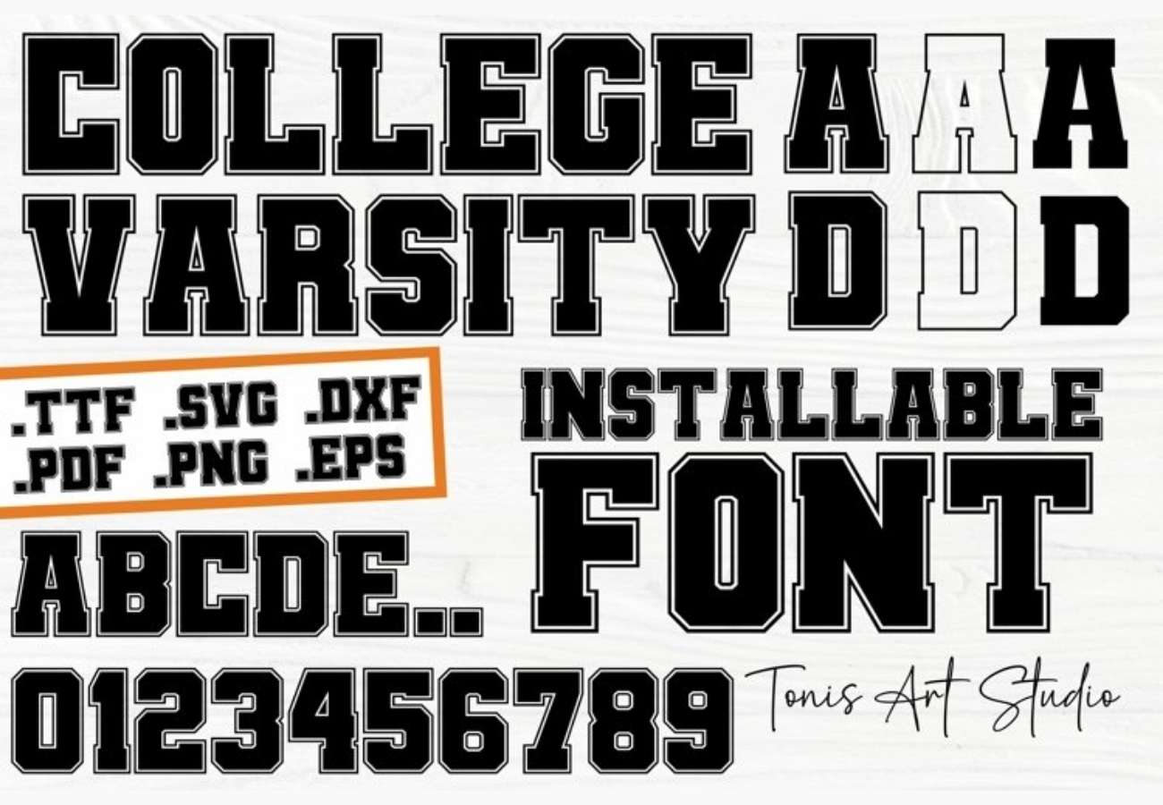 Font Block hoặc Varsity có dáng vuông, nét dày và cực kỳ dễ đọc