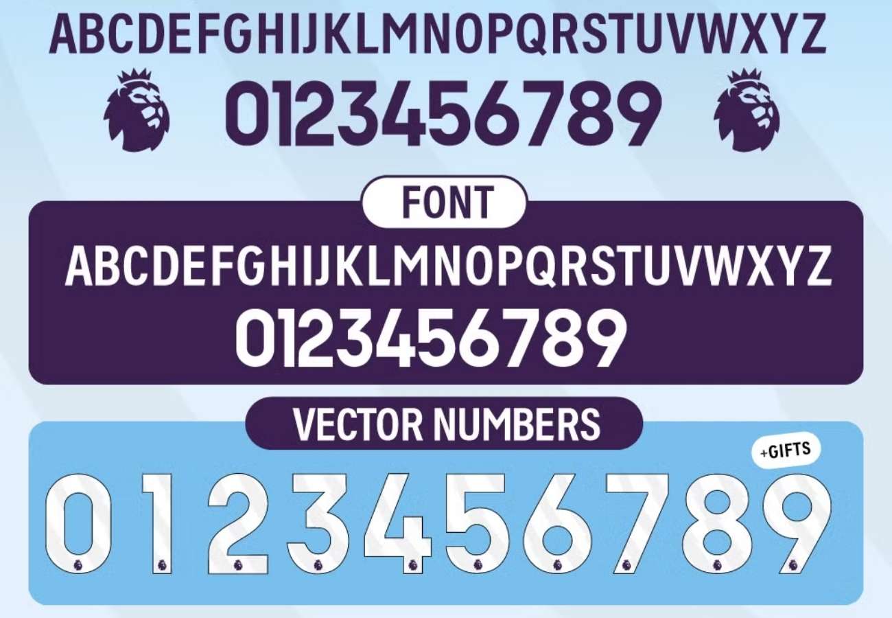 Font Premier League có dáng chữ gọn, số rõ và rất dễ nhận diện
