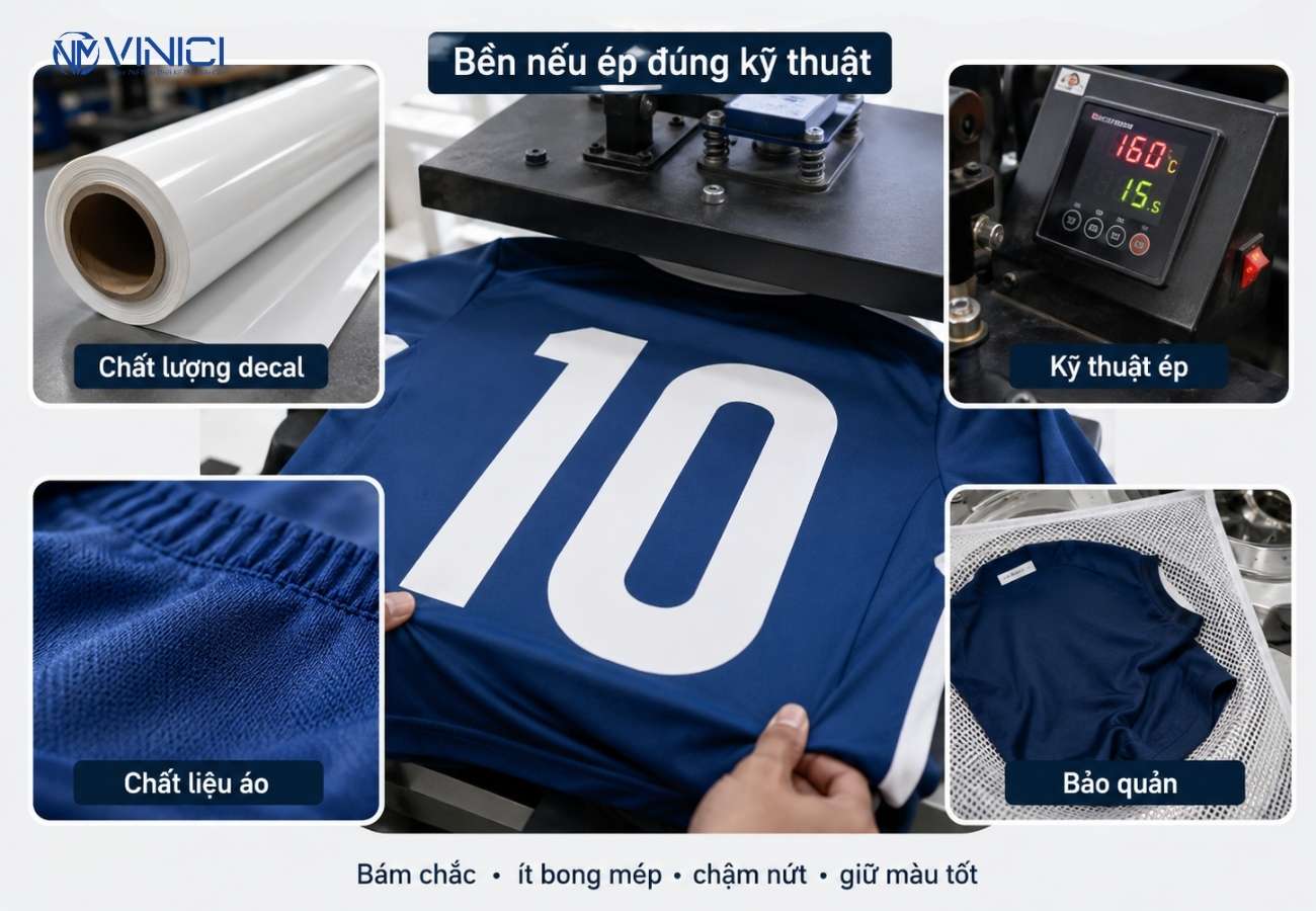 In decal áo bóng đá có thể bền nếu được ép đúng kỹ thuật