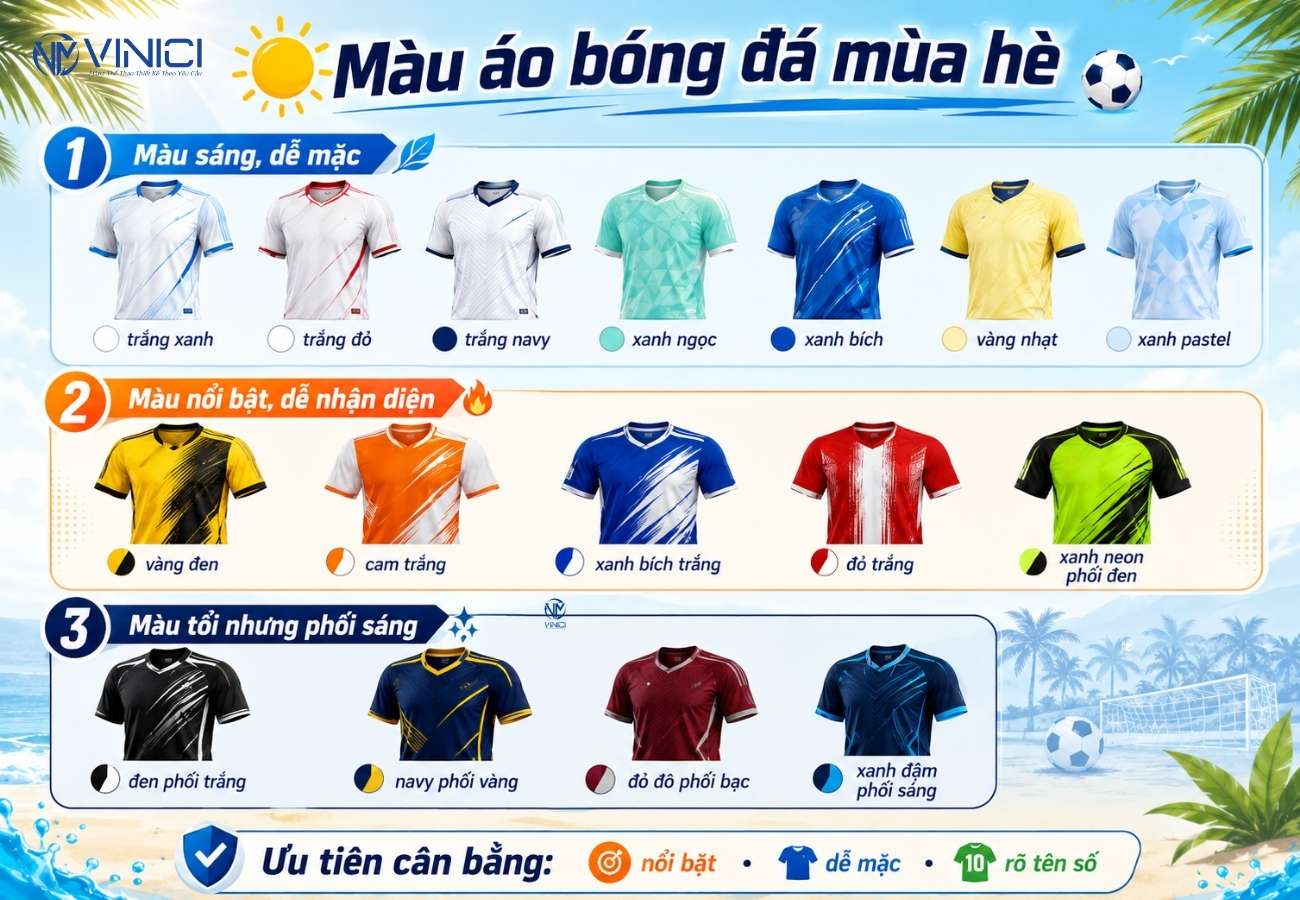 Nên chọn màu áo bóng đá mùa hè như thế nào