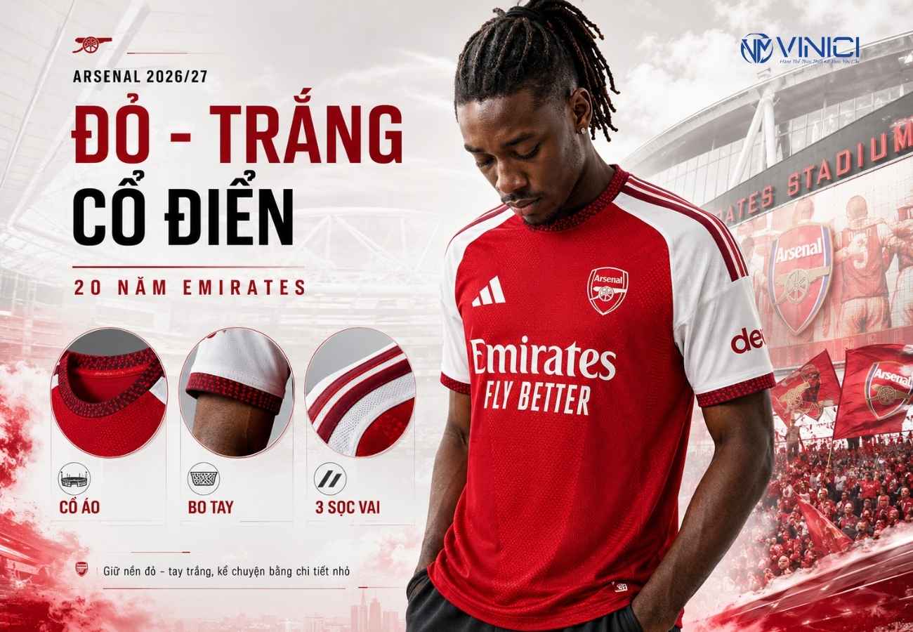 Áo bóng đá Arsenal 2026_27 – kỷ niệm 20 năm sân Emirates