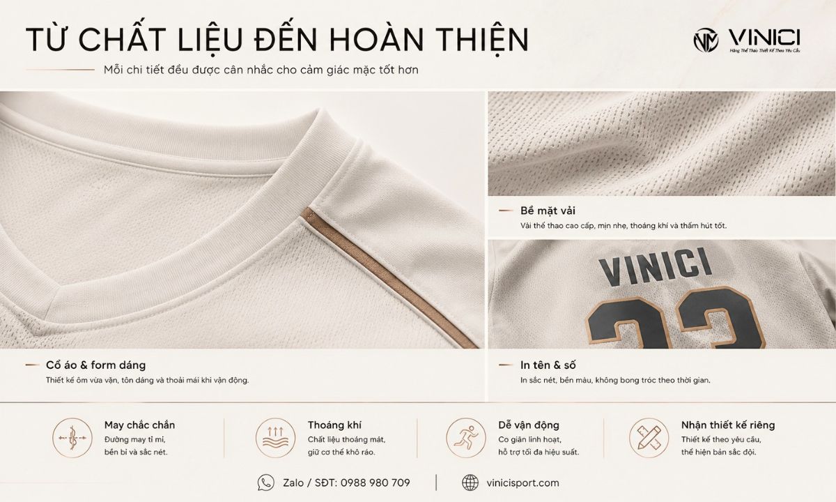 Chi tiết chất lượng áo thể thao Vinici