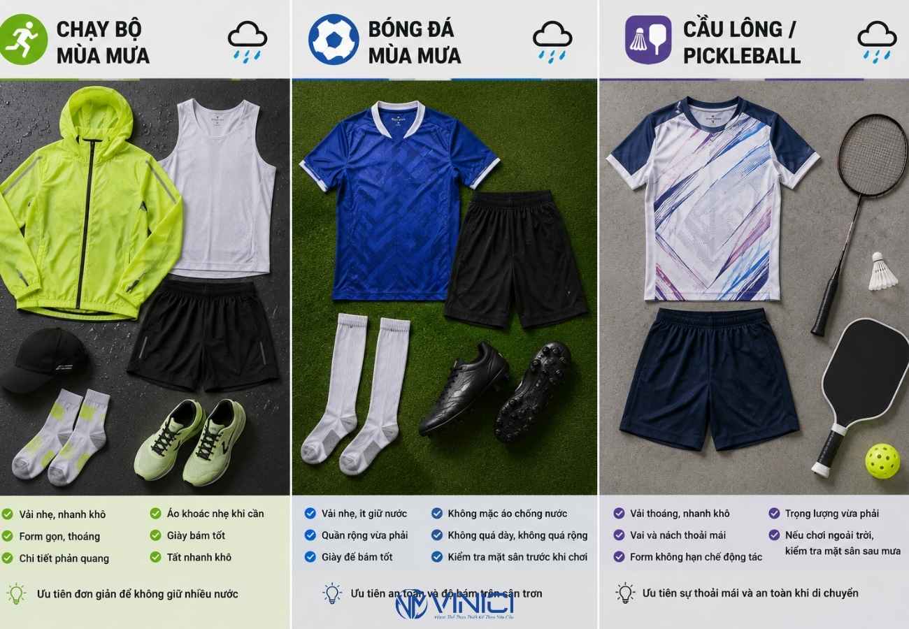Chọn trang phục mùa mưa theo từng môn thể thao