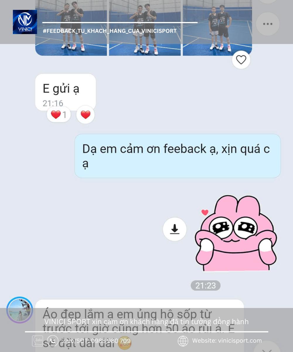 Khách hàng gửi ảnh mặc áo cầu lông Vinici