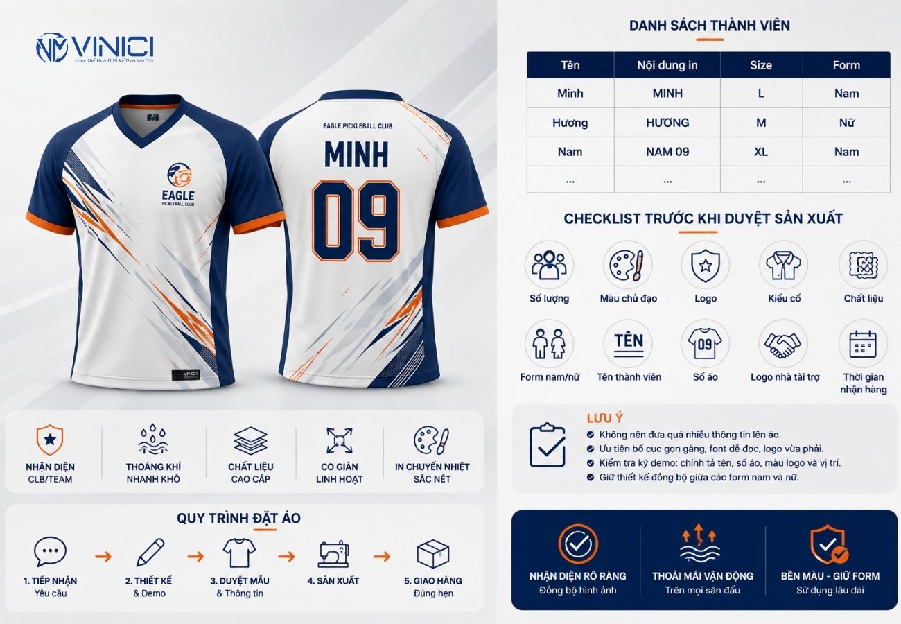 Kinh nghiệm đặt áo pickleball thiết kế cho cả team