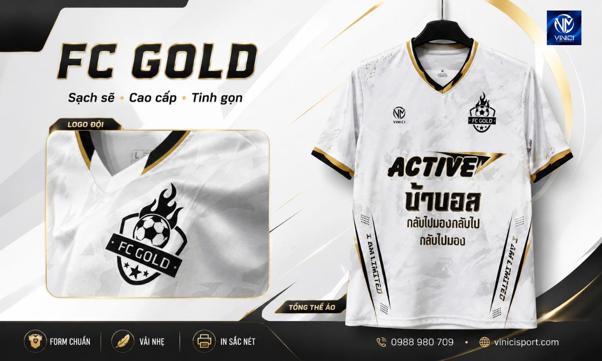 Mẫu áo bóng đá FC Gold màu trắng