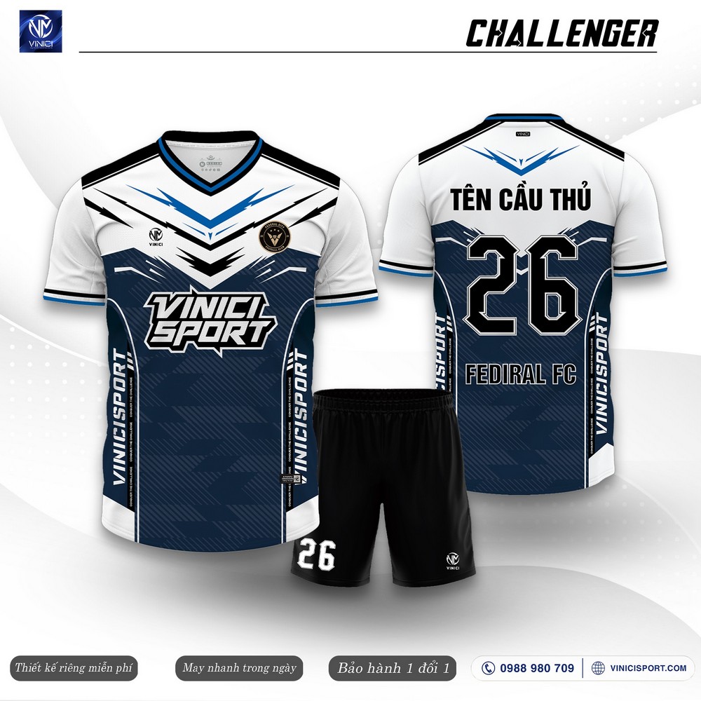 Áo bóng đá Challenger tím than họa tiết chữ V