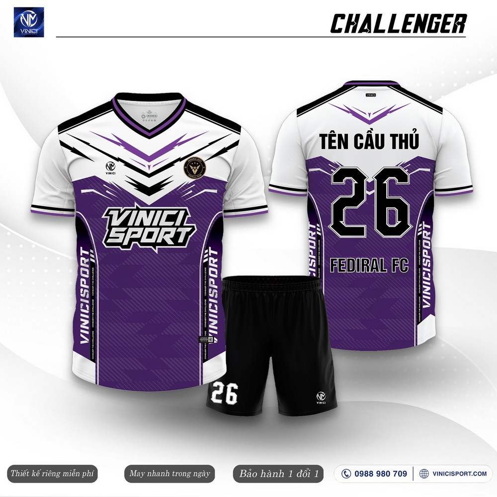 Mẫu áo bóng đá thiết kế Challenger màu tím phối trắng