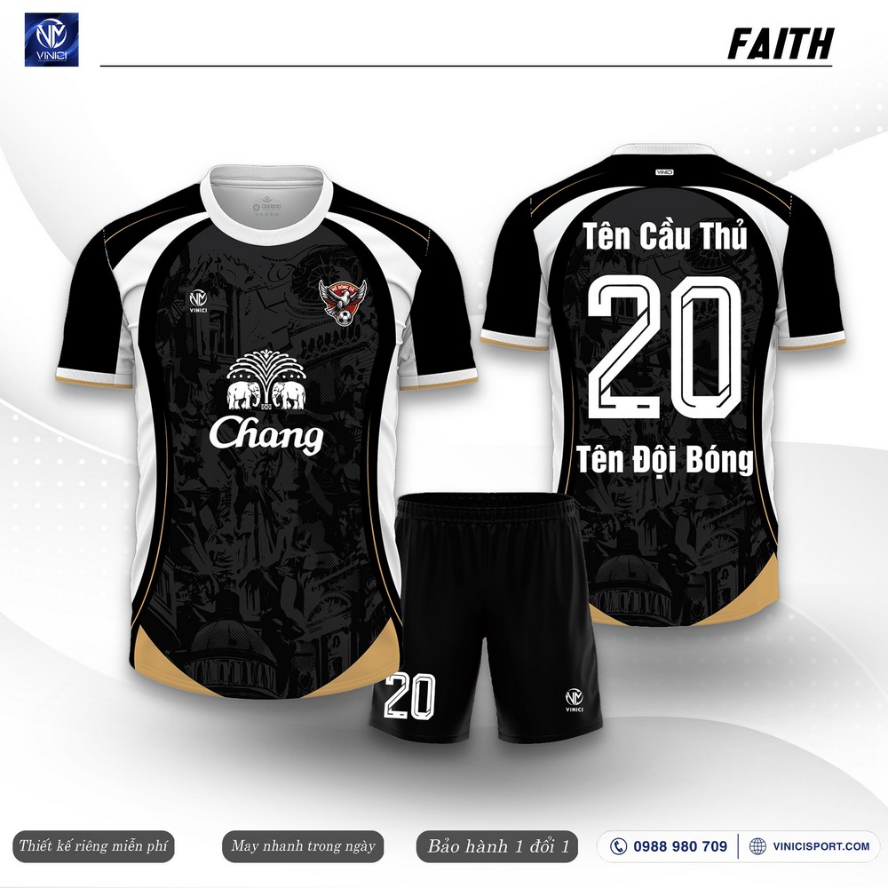 Áo bóng đá thiết kế Faith màu đen trắng họa tiết kiến trúc