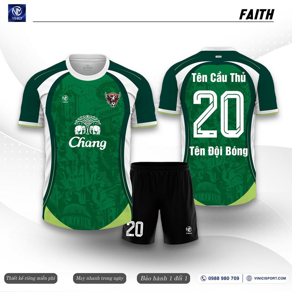 Áo bóng đá Faith màu xanh lá trắng họa tiết kiến trúc